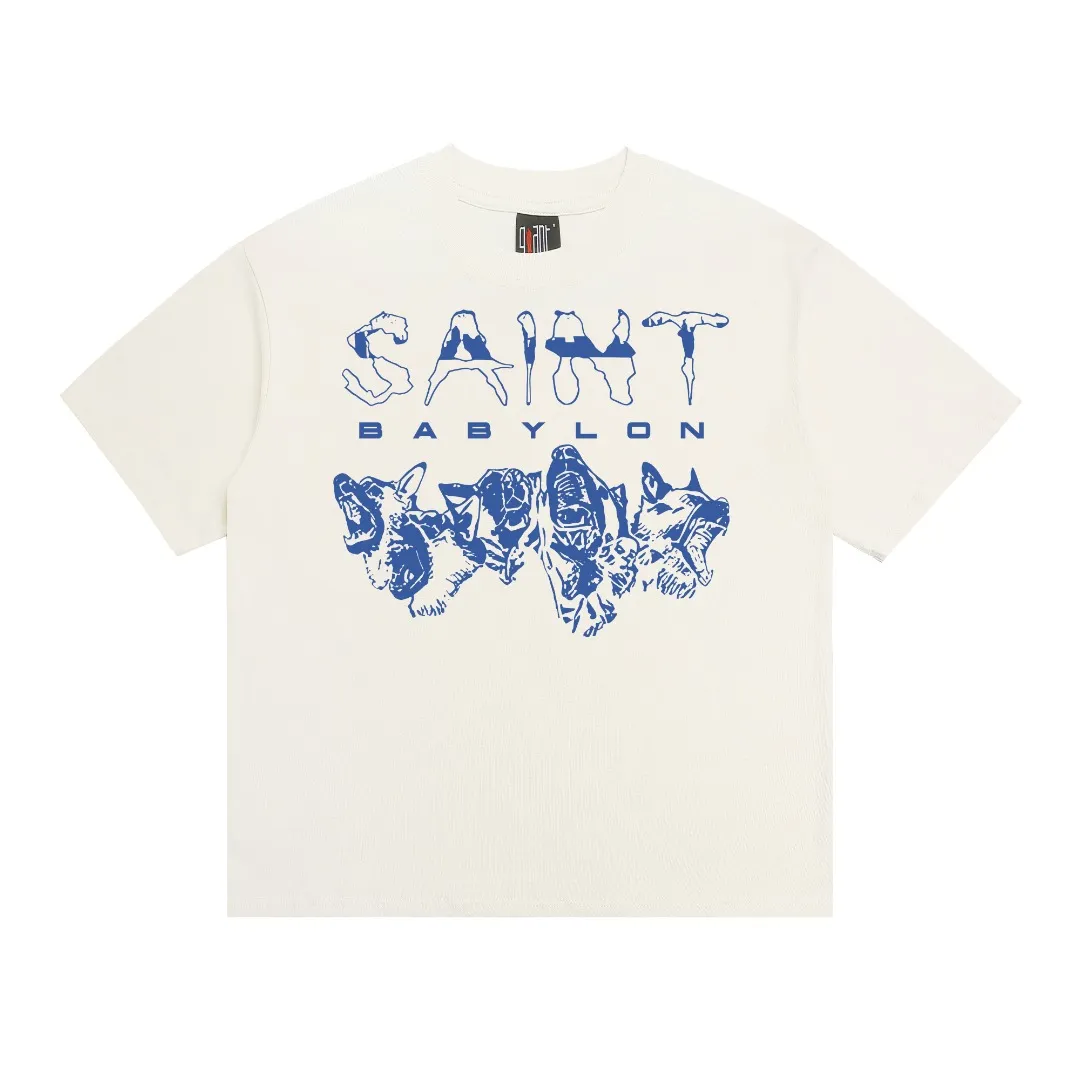 Saint Michael Art Word Wolf Retro Distressed Print Loose Short Sleeve T-shirt Digital white ink direct injection, the fabric is breathable and the pattern is three-dimensional and clear. Fabric: Double yarn 240g Style number: S986 Size: S-M-L-XL Color: Off-white Price: P110